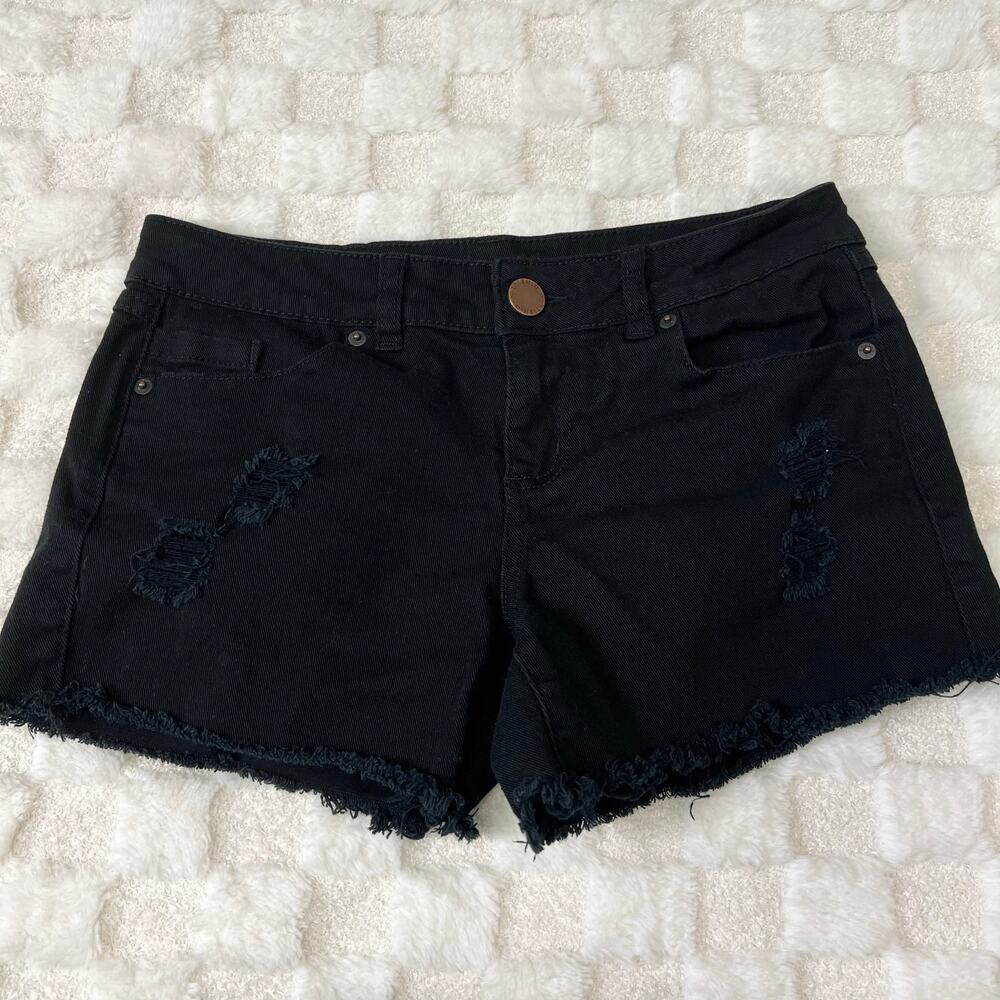 O’Neill Black Distressed Denim Shorts Womens Size 27 Frayed Hem Stretch
